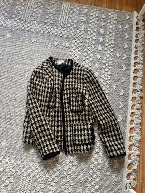 Talbots Black and Beige Houndstooth Collarless Jacket